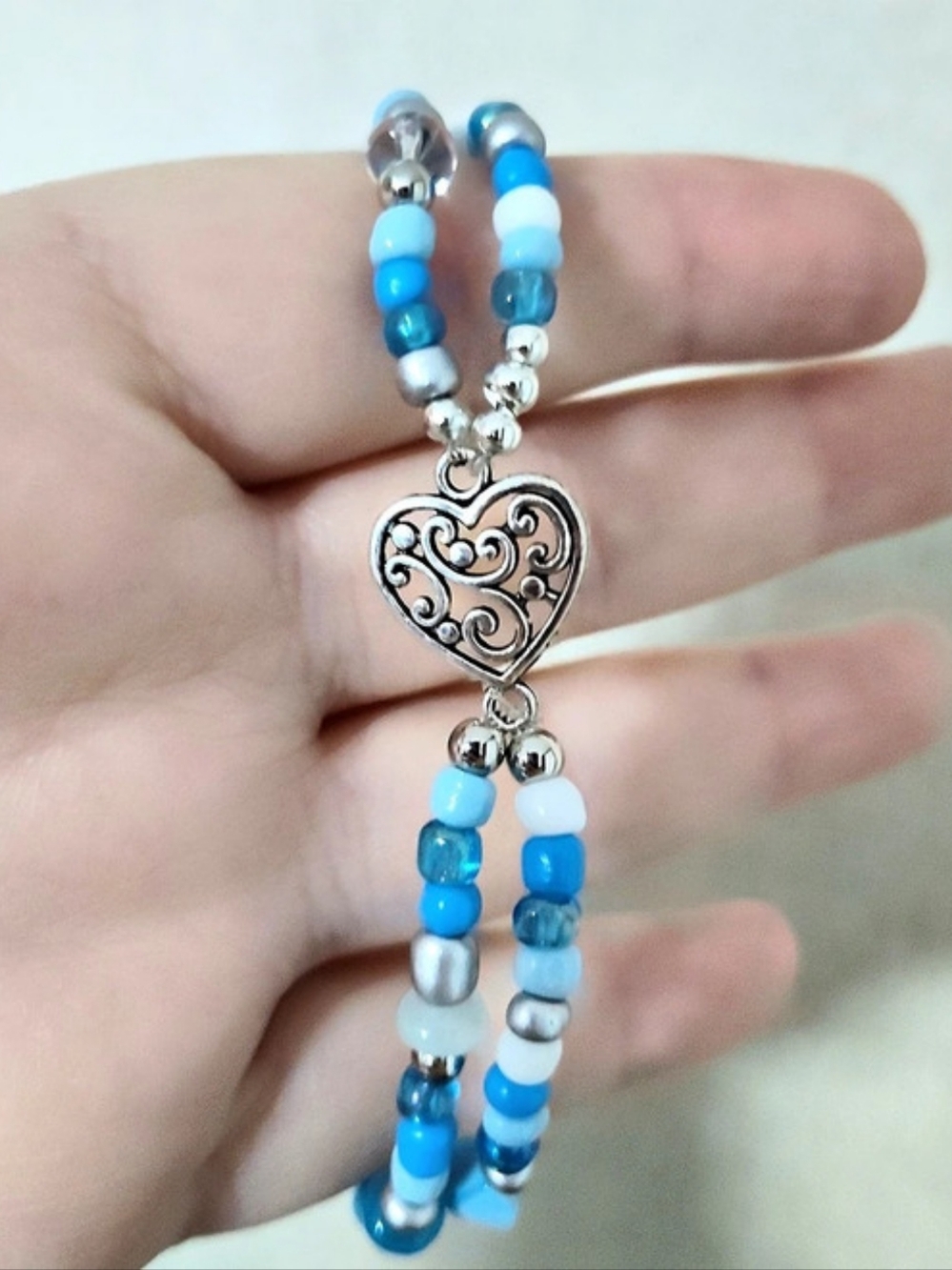 Blue & White Beaded Bracelet and Earrings
